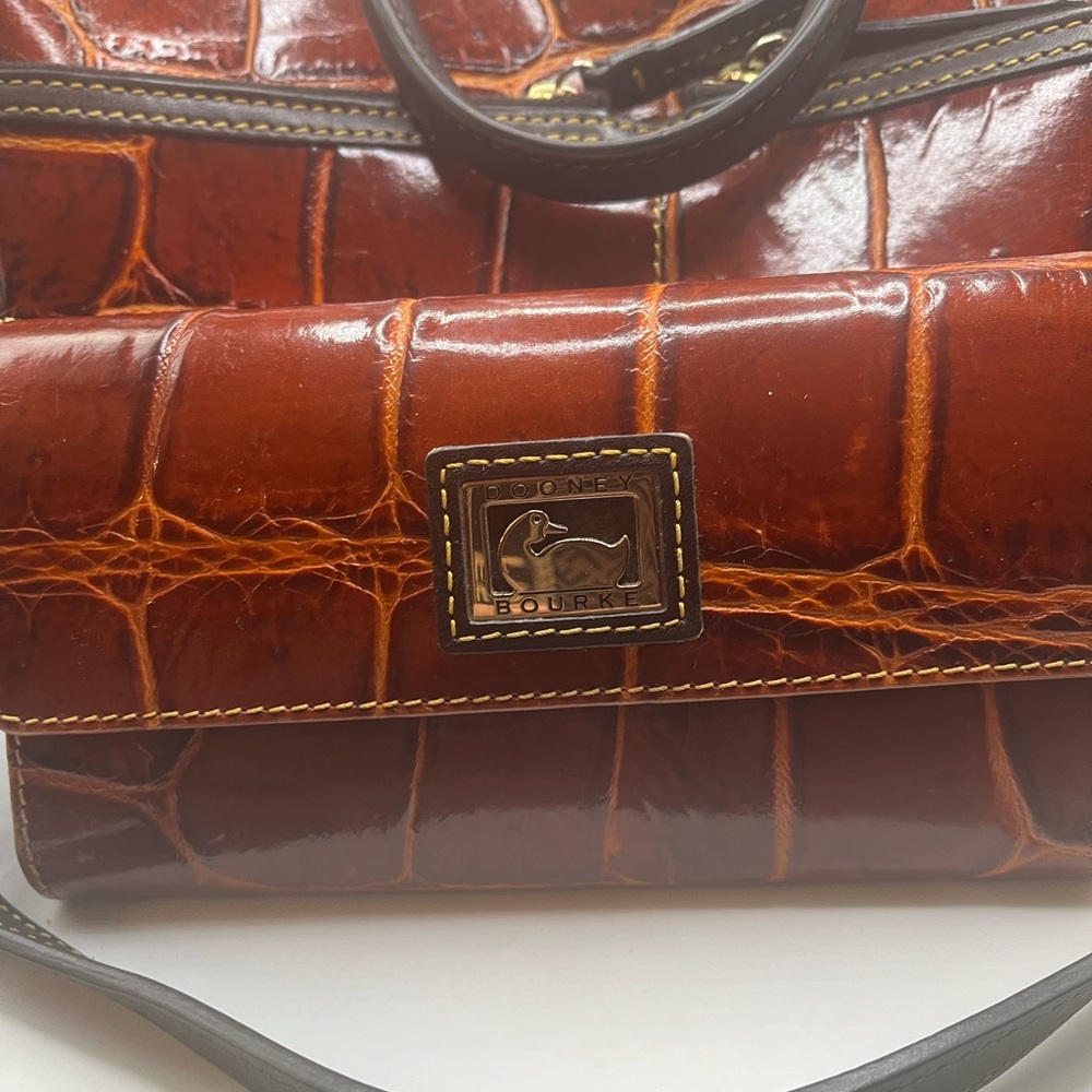 Dooney & Bourke Brown Leather Animal Print Satchel with matching wallet - Picture 6 of 16
